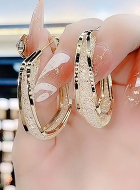 四方来财高级感纯银针方形水晶耳圈耳环复古耳饰耳钉2024新款爆款