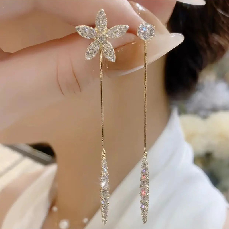 栀子花ab不对称耳环女925大气