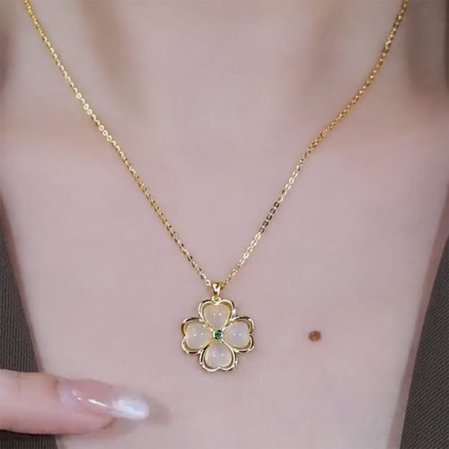幸运四叶草项链女纯银S925猫眼石原创设计感小众轻奢锁骨链情人节 - 封面