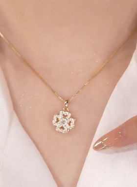 会旋转的四叶项链女锁骨链