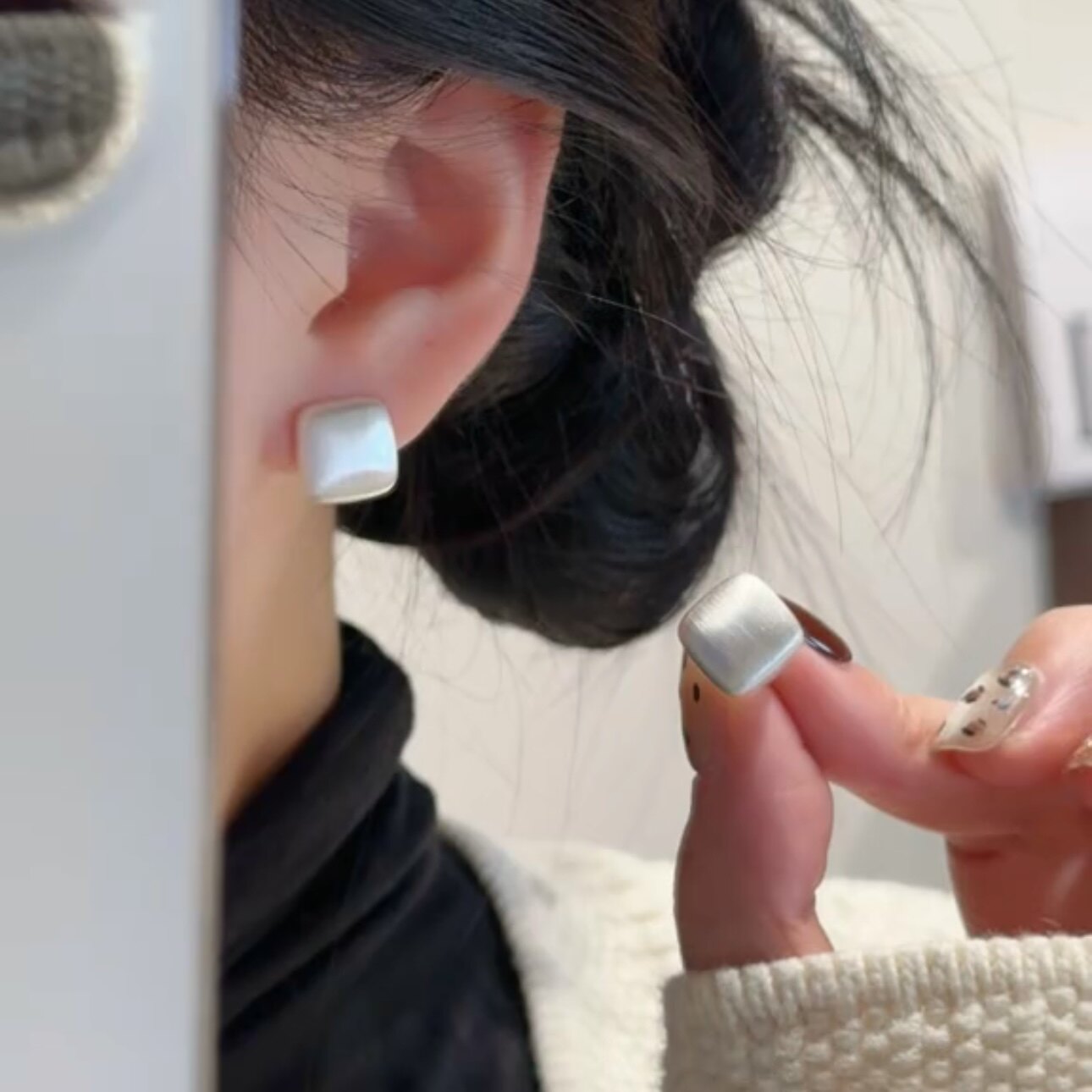 拉丝方形耳扣简约几何韩版冷淡风女生金属高级感爆款日常百搭耳环