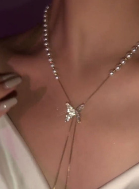 项链珍珠蝴蝶细链环保合金女性