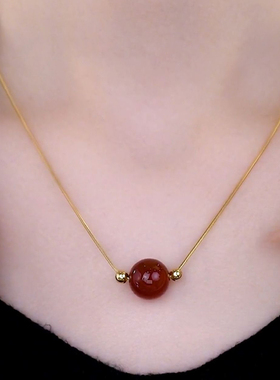 项链女相思豆红玛瑙项链