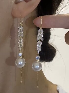 精致甜美中长款麦穗珍珠吊坠耳饰