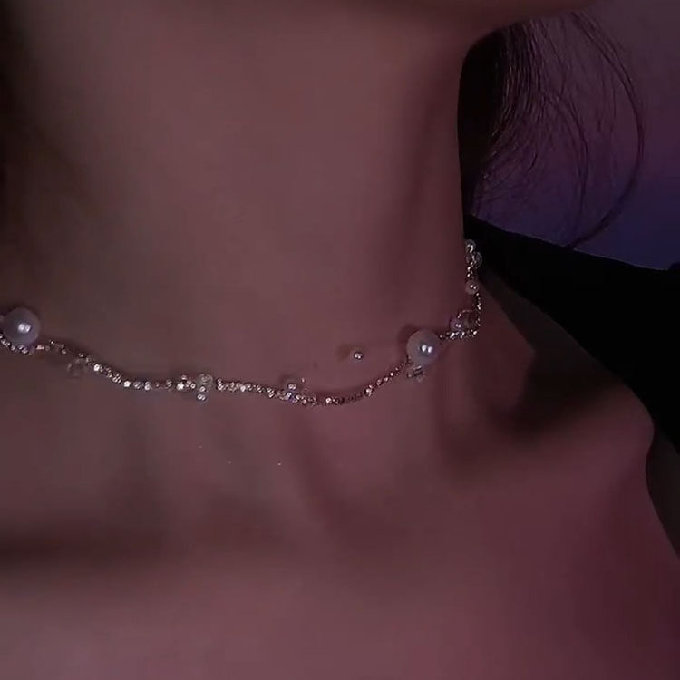 韩国珍珠水钻项链女轻奢设计感