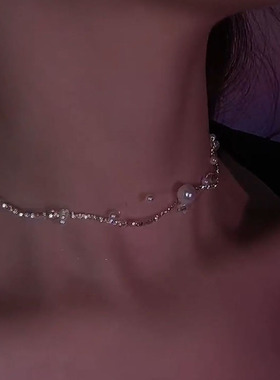 韩国珍珠水钻项链女轻奢设计感