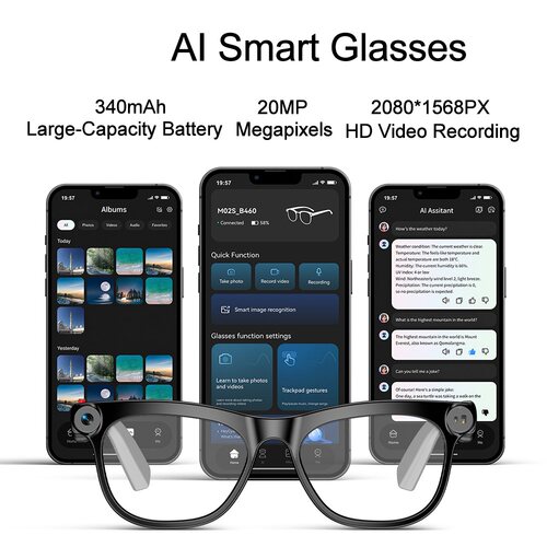 20MP Camera Smart Glasses Translator Al Voice 340mAh Battery