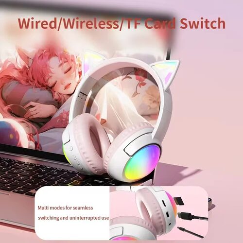 Cat Ear Bluetooth Headphones RGB Glowing Wireless Headset