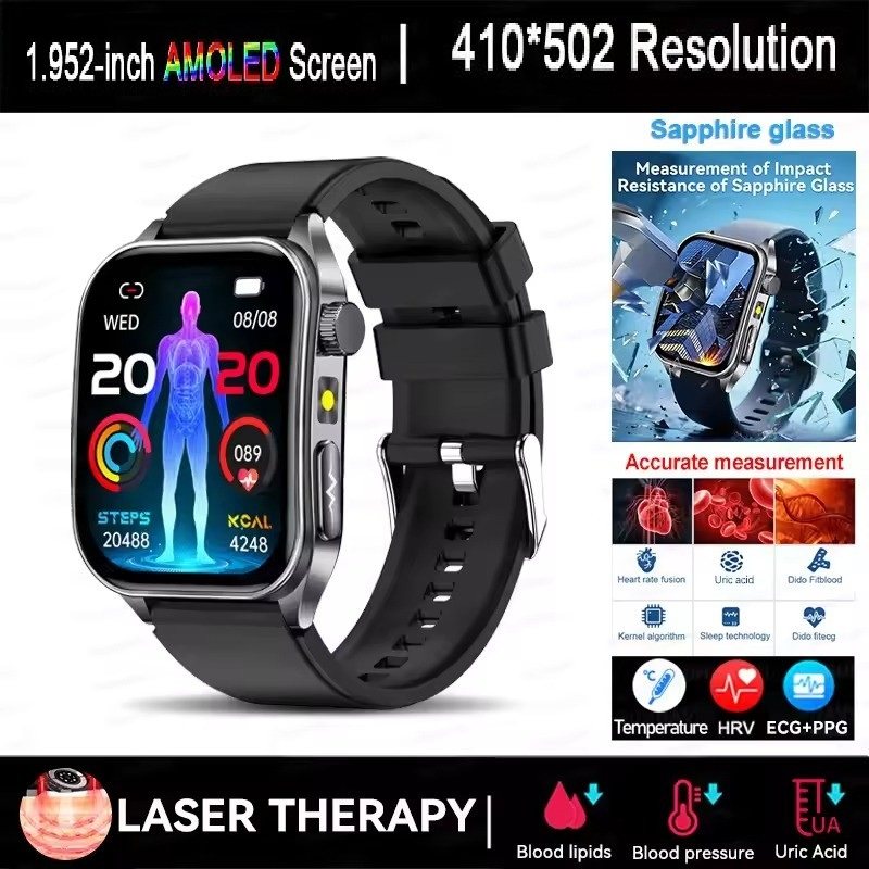 Sapphire screen Laser Therapy ECG PPG Smart watch compositi