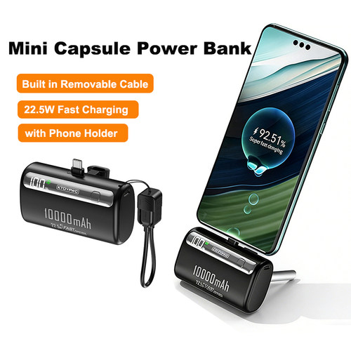 mini Capsule Power Bank 10000mAh External Battery Type C