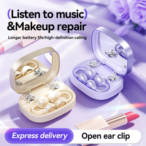 Ear Clip Earphone Comes With Earrings Makeup Mirror Earbuds