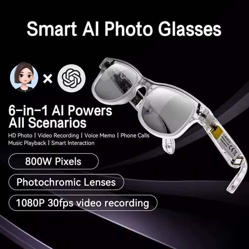 Smart AI translator Glasses 8MP Camera Bluetooth sunglasses