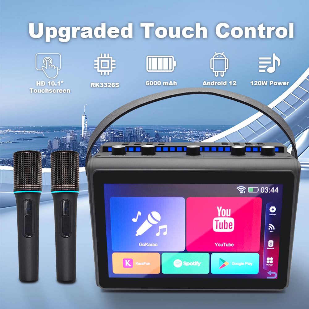 120W Karaoke Speaker Android 2 Mic Subwoofer Wireless Karaoke Stereo Outdoor Speaker 10.1