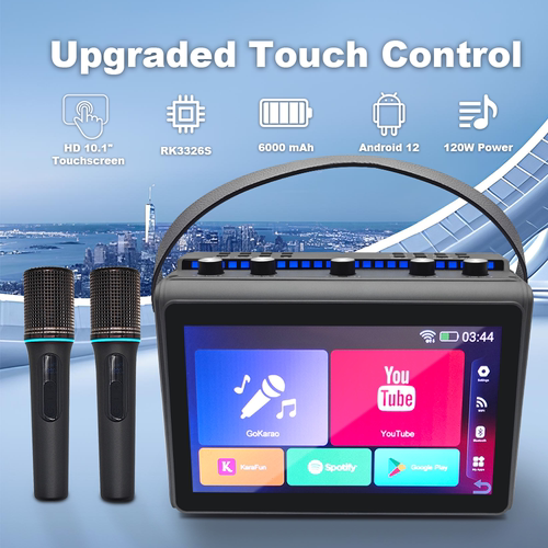 120W Karaoke Speaker Android 2 Mic Subwoofer Wireless Karaoke Stereo Outdoor Speaker 10.1