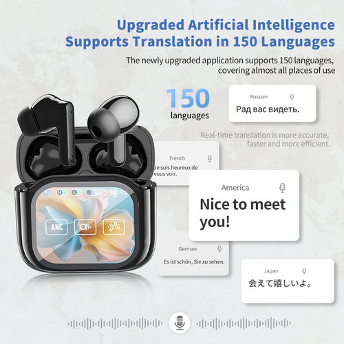 Bluetooth V6.0 Earphones AI Translator Earbuds Touch Screen