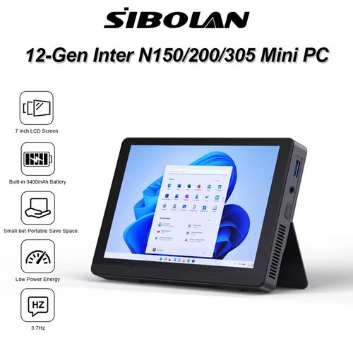Mini PC Intel N200 CPU 7-Inch Monitor 2.5G LAN 16G DDR5 Windows 11 Pro WIFI6 BT5.2 Desktop Computer
