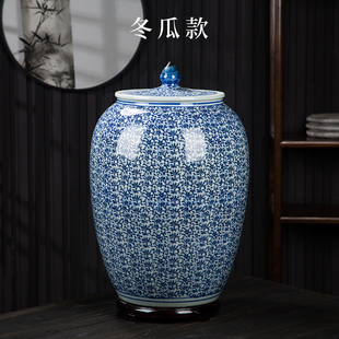 景德镇青花陶瓷米缸米桶带盖家用密封储物罐防虫防潮水缸香油缸