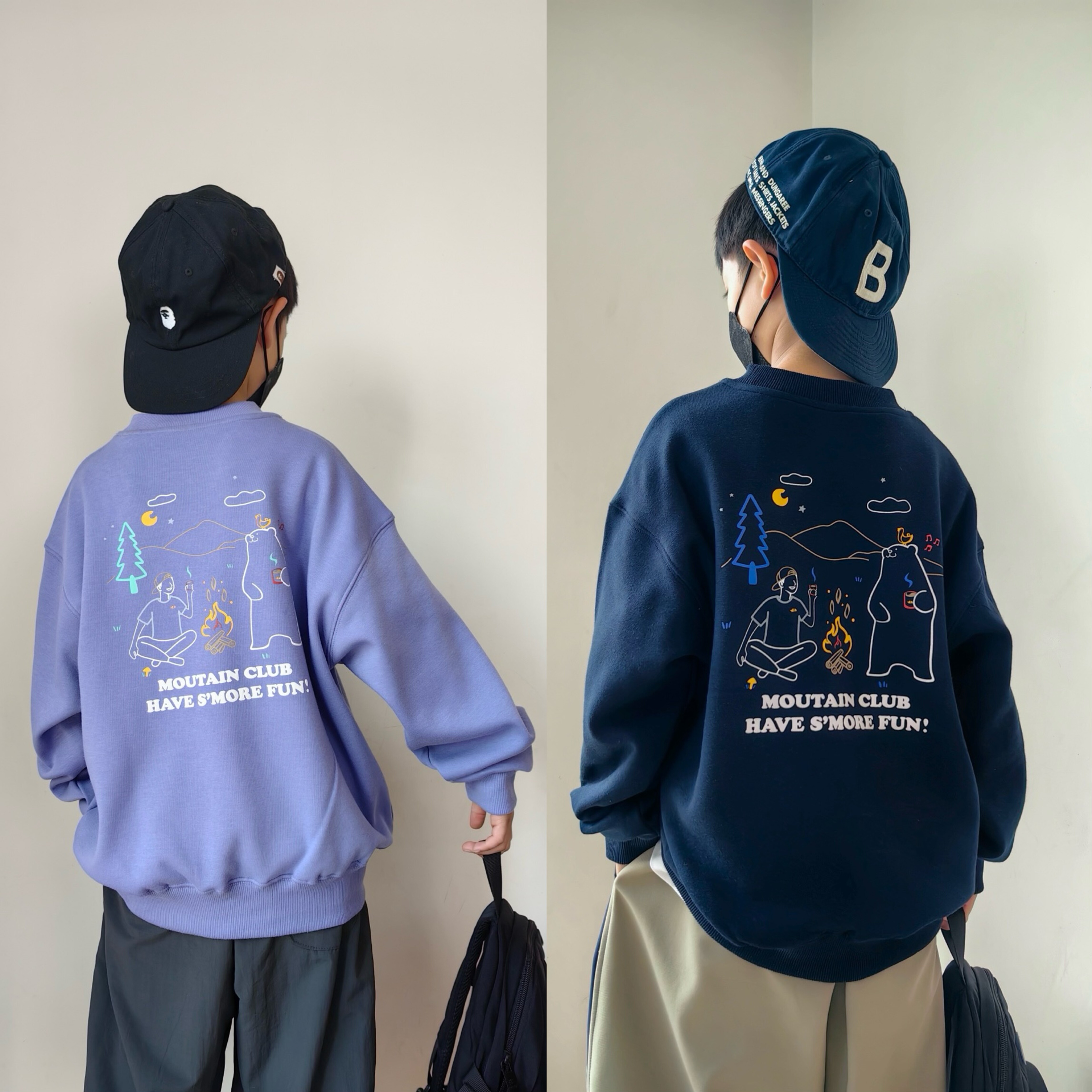 25冬季儿童不倒绒加绒加厚卫衣男童中大童小熊户外插画保暖上衣潮