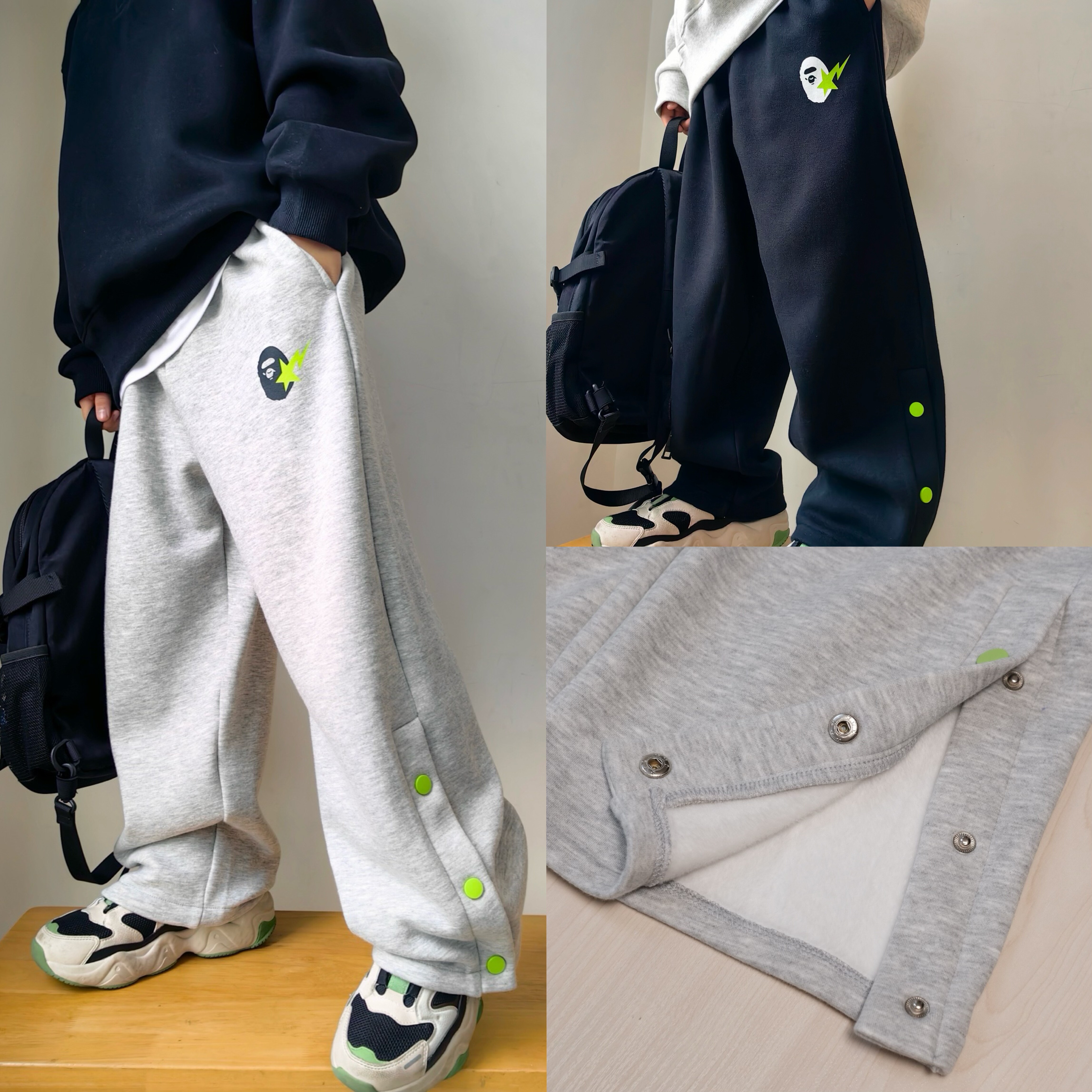 25冬男童女童直筒运动裤一体加绒加厚休闲裤儿童不倒绒开扣卫裤潮