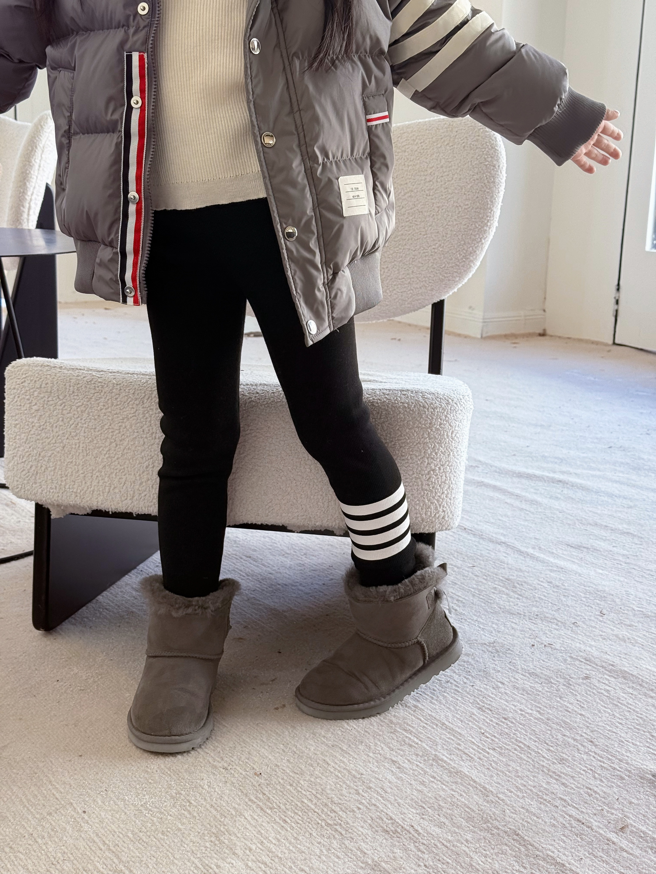 25秋冬新款儿童加绒裤女童英伦风百搭tb四条杠加绒加厚保暖打底裤