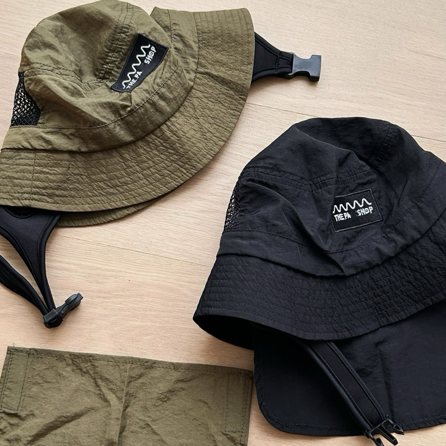 PARKshop日系儿童可拆卸护颈遮阳帘防晒透气网眼卡扣渔夫帽防晒帽