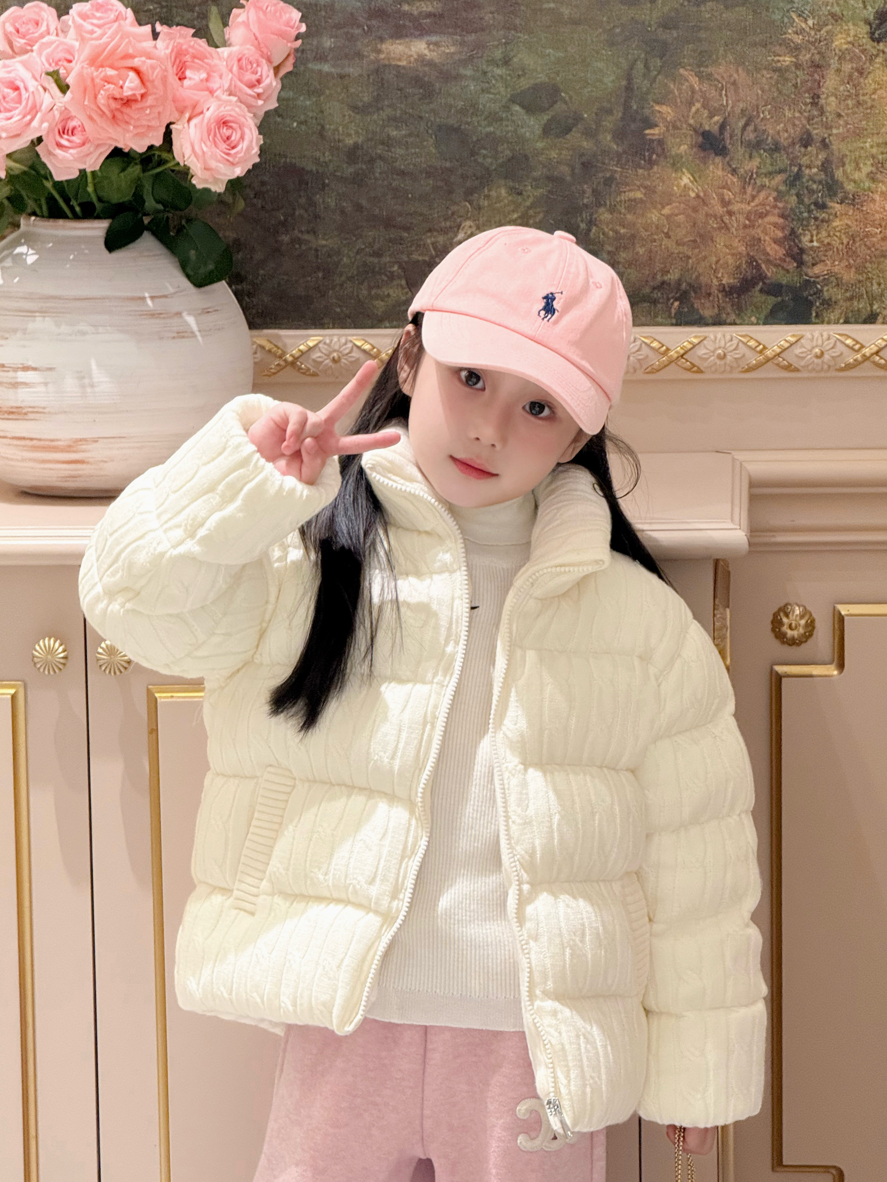 【妮味十足】25冬季新款儿童保暖外套女童小马刺绣加厚面包服上衣