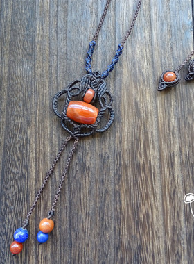 鱼小丸手作手工macrame南美圆蜡编绳定制南红桶珠吊坠项坠如意