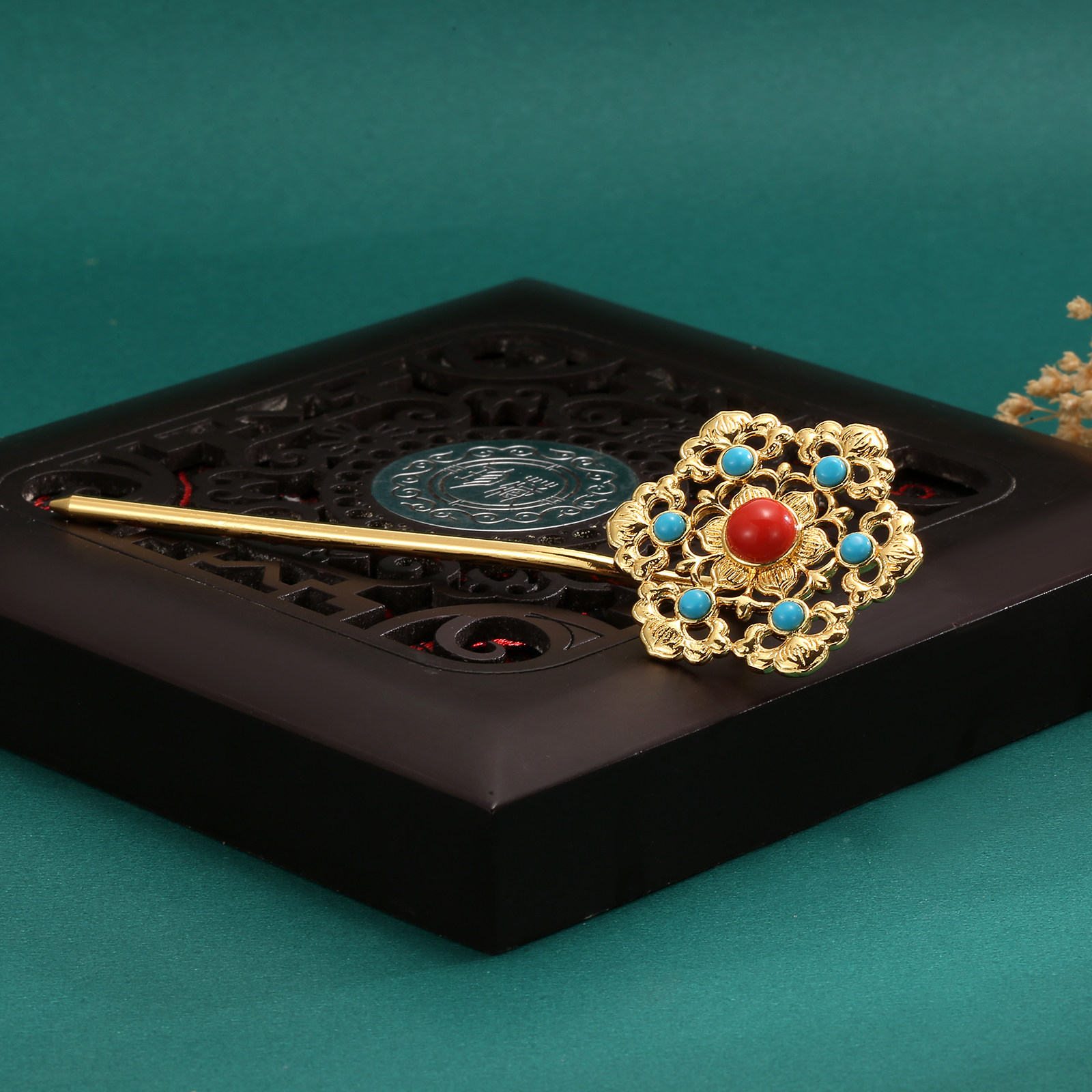 黄铜镀金国风原创唐风发饰复原盛唐时期造型花钿发簪发钗首饰