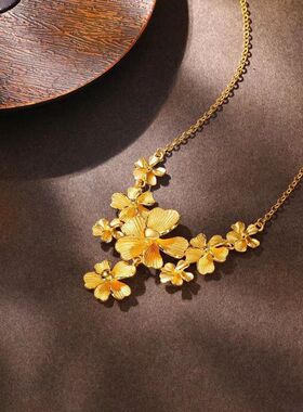 黄铜镀金婚庆项链结婚套链花朵桃花格桑花吊坠繁花项坠锁骨链女款