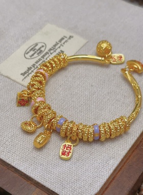 铜合金手镯新中式国风烧蓝珐琅多宝盘缠称心如意小财神吉言手链