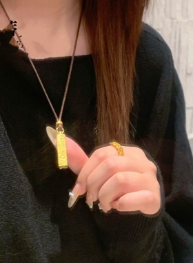 高保色沙金爆闪CNC碎冰冰小金条吊坠实心立体金砖项链沙金锁骨链