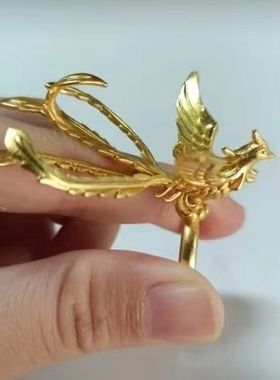 花边戒指古法凤凰婚嫁活口戒可调节时尚精致轻奢金色高级感戒指