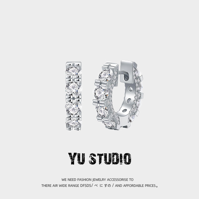 YUSTUDIO小众情侣锆石满钻耳饰