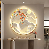 柿柿如意圆形led带灯入户玄关装 饰画走廊过道挂画简约现代高级感