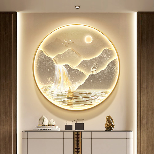 轻奢流水生财入户玄关装饰画