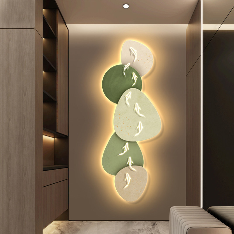 现代简约入户玄关装饰画九鱼招财造型挂画走廊过道led氛围感灯画