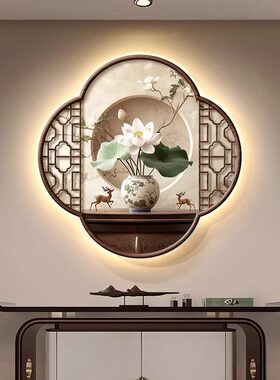 中古风发光灯画玄关装饰画