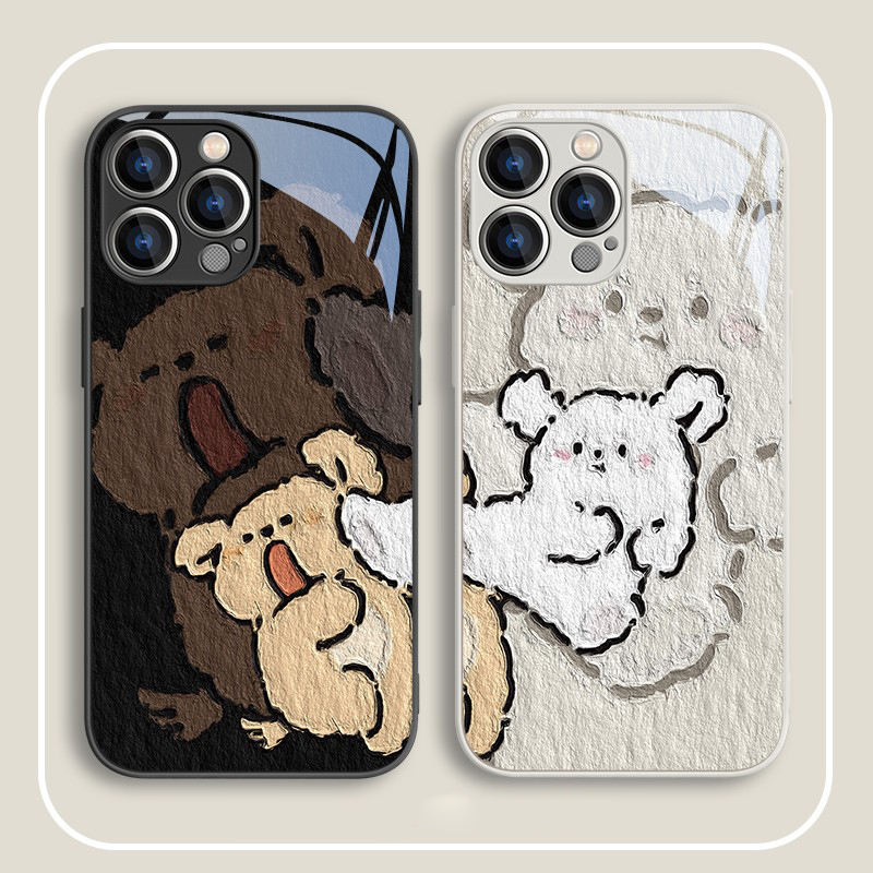 适用iphone16promax苹果15高级小米14新款mate60玻璃p70华为nova12情侣手机壳荣耀300OPPOFindX8VIVOX200小熊