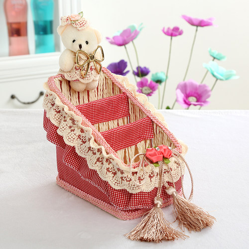 包邮遥控篮子遥控器收纳盒布艺蕾丝藤编遥控板收纳篮客厅储物篮子