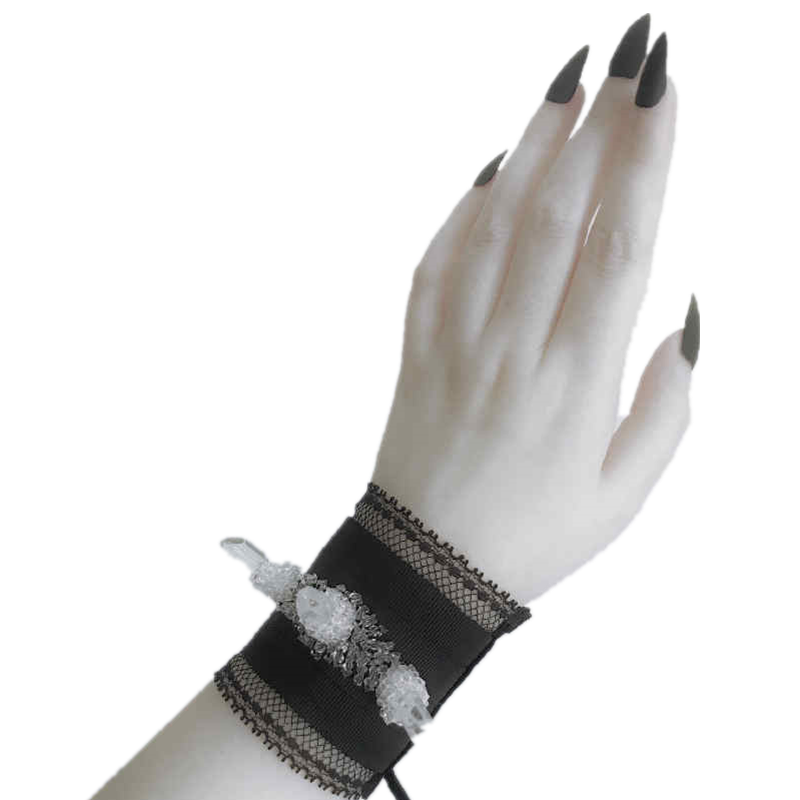 原创自制天然水晶柱蕾丝腕带 腕饰 女巫哥特洛可可巴洛克小众首饰