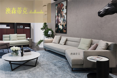 澳森蒂克布艺异形沙发北欧简约现代沙发金属底座沙发麻料沙发定制
