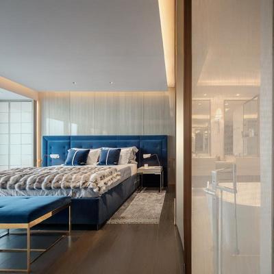 意大利现代床轻奢布艺床宽靠背双人床别墅大床意式极简双人床定制