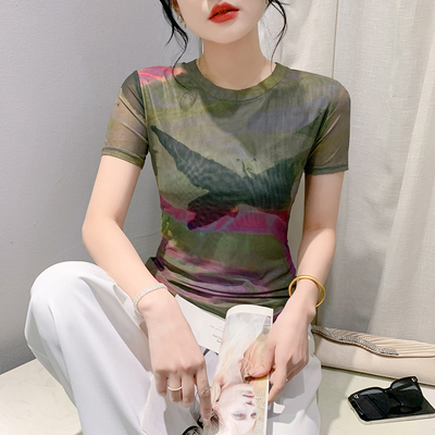 洋气百搭减龄修身显瘦网纱上衣