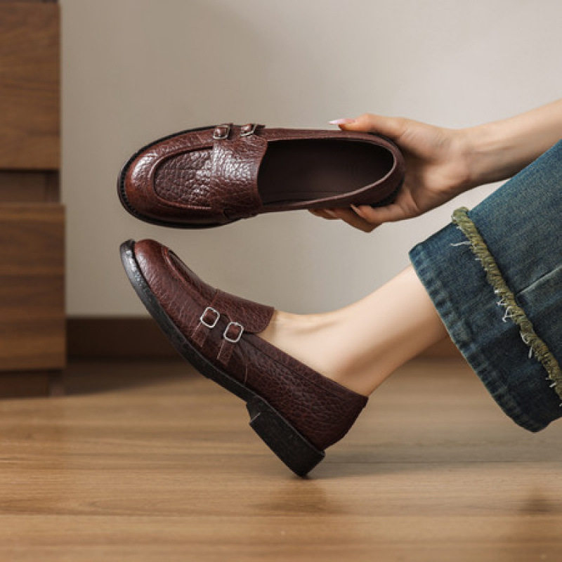 ~女士复古风2025秋冬季新款粗跟深口单鞋一脚蹬乐福鞋小皮鞋,女鞋,马丁靴,淘宝优惠券,粉丝福利购,淘宝优惠卷