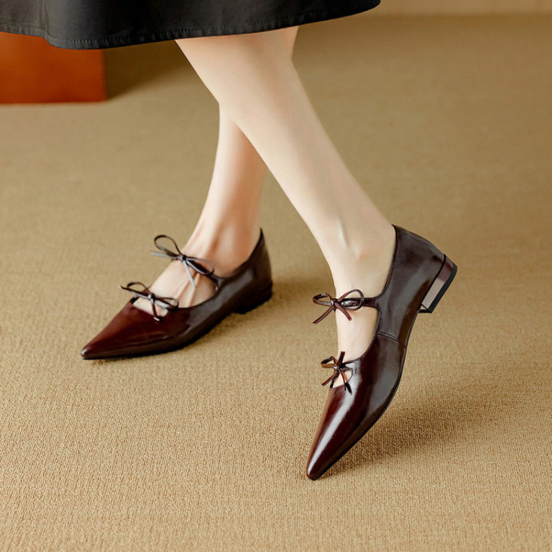 1.5cm小众设计感蝴蝶结尖头单鞋平跟春秋新款真皮粗跟平底鞋百搭,居家布艺,居家婚庆拖鞋,淘宝优惠券,粉丝福利购,淘宝优惠卷