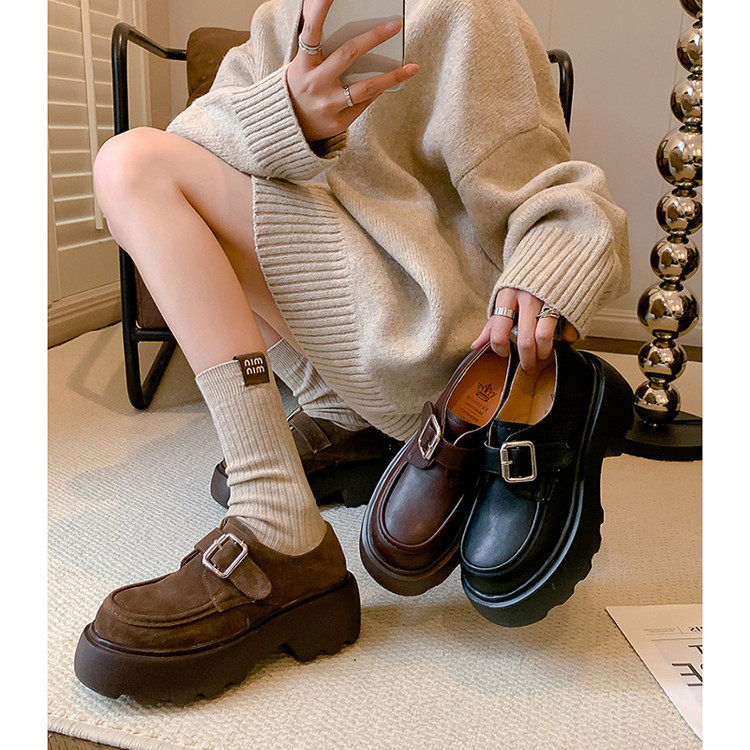 英伦复古乐福鞋女2025新款圆头厚底增高皮带扣百搭小皮鞋慵懒单鞋,女鞋,马丁靴,淘宝优惠券,粉丝福利购,淘宝优惠卷