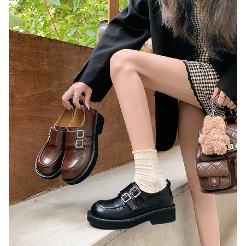 英伦复古厚底乐福鞋女2025新圆头金属扣单鞋百搭一脚蹬通勤小皮鞋,女鞋,马丁靴,淘宝优惠券,粉丝福利购,淘宝优惠卷