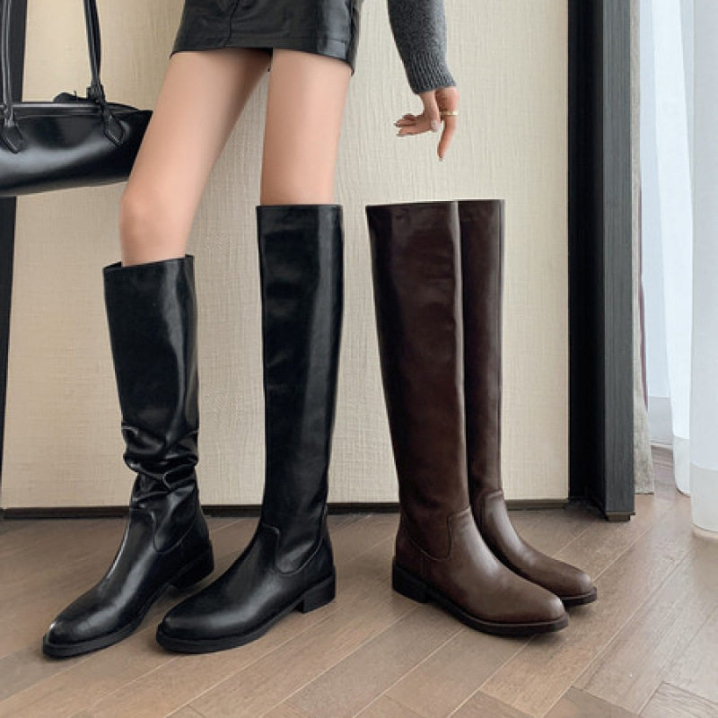 腿精款~真皮法式平底过膝宽筒显瘦堆堆靴骑士靴显瘦黑色长筒靴女,童鞋/婴儿鞋/亲子鞋,帆布鞋,淘宝优惠券,粉丝福利购,淘宝优惠卷