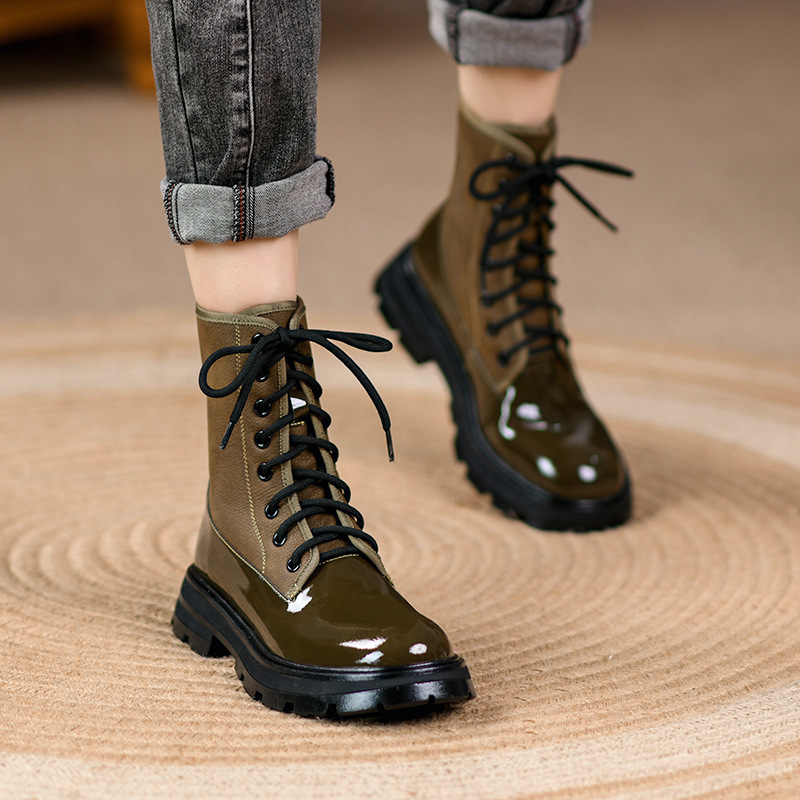 马丁靴女2023新款拼接百搭英伦风单靴机车黑色厚底短靴炫酷机车靴