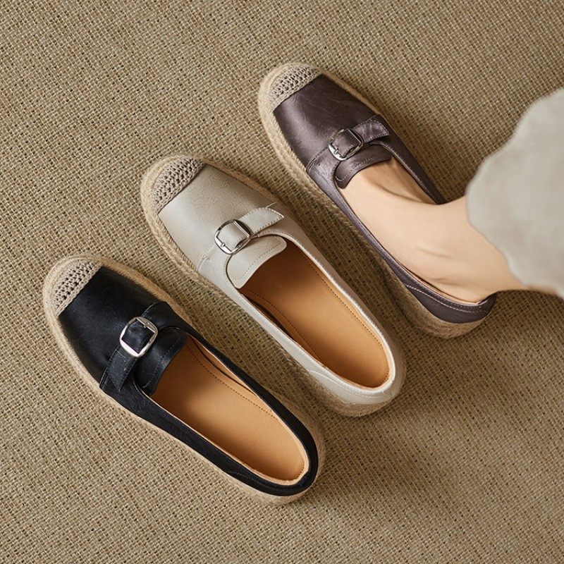 法式复古真皮渔夫鞋女软底软面平底单鞋一脚蹬懒人鞋休闲勃肯鞋